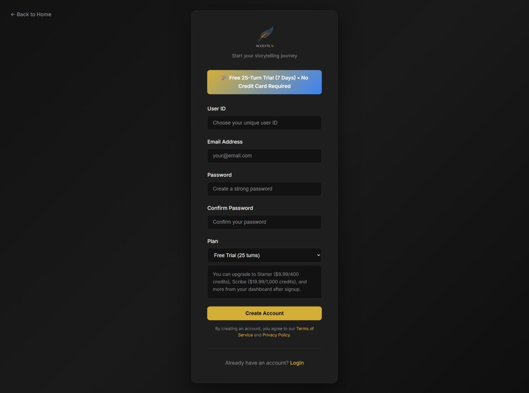 Acolyte AI sign-up form