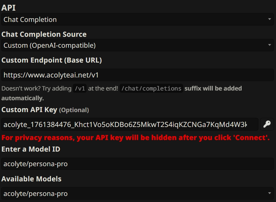 SillyTavern provider configuration